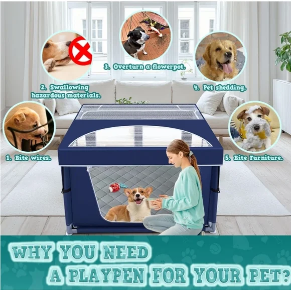 42x42 Inches Puppy Playpen with Cover&Dog Pads, Dog Playpen